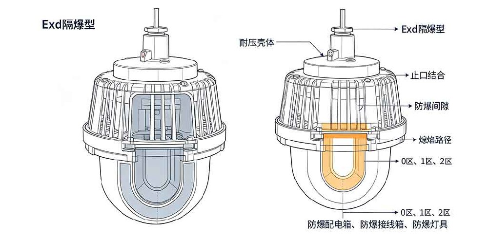 Exd隔爆型防爆设备结构原理示意图
