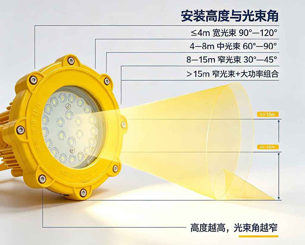 防爆灯具安装高度与光束角对照图