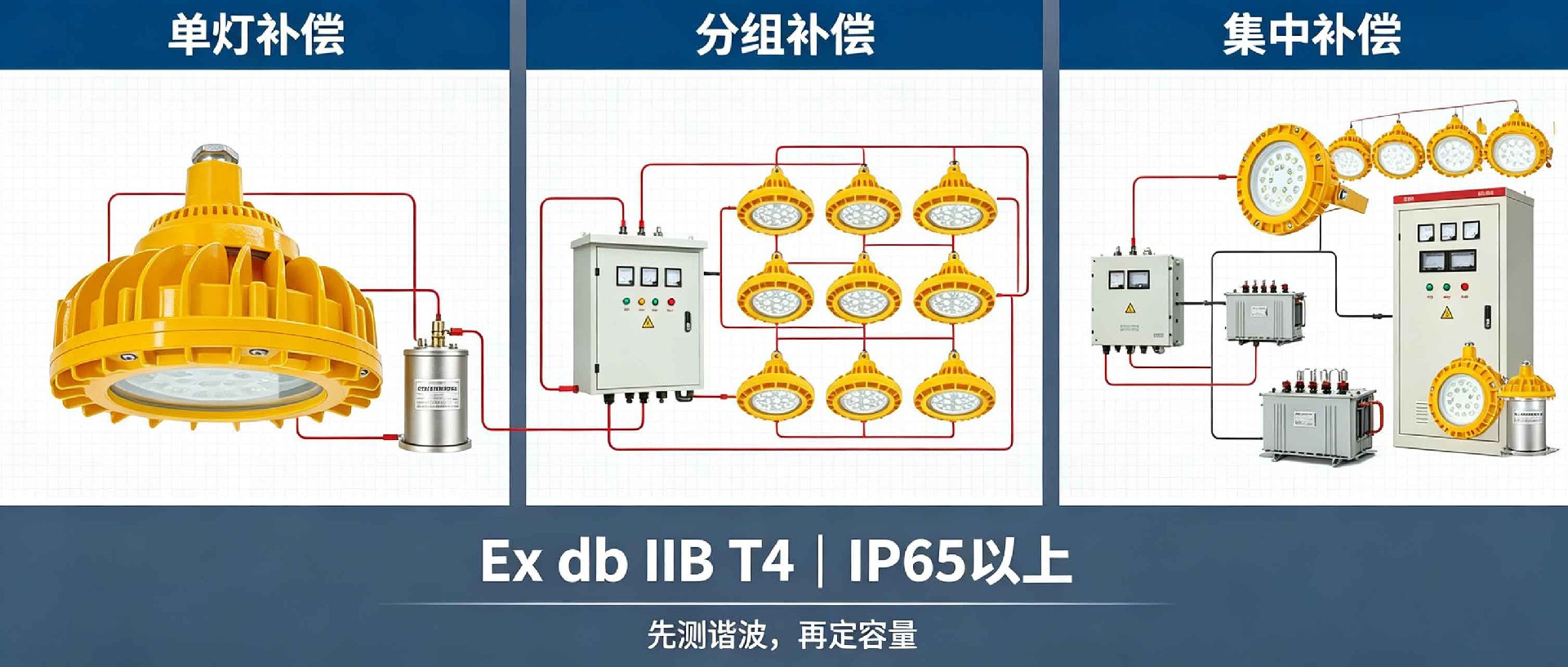 LED 防爆灯配电线路线损降低、电缆发热改善示意图