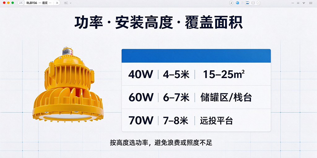 功率・安装高度・覆盖面积